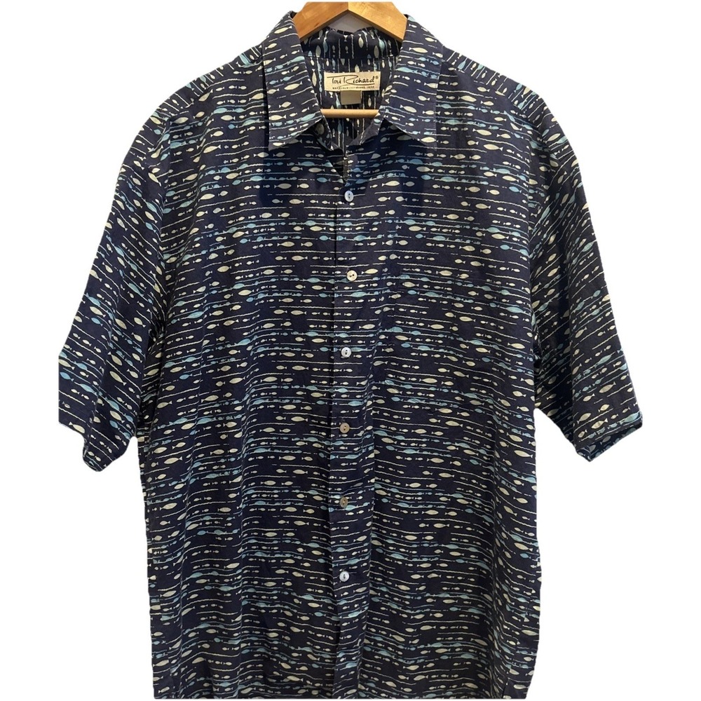 Tori Richard Blue Fish XL Button Up Shirt Hawaiian Alpha Aquatopia Tropical FUN